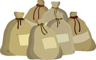 Canvas burlap bag. Cartoon flat illustration. Rustic element for mill. Packaging for storage of grain and flour. vector