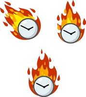 Set of dials in flames. Late and delayed. Business icon. Cartoon flat illustration. Lack of time and haste vector