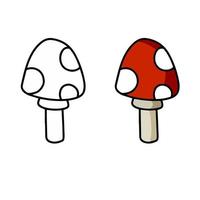 Poisonous mushroom. Fly agaric with red cap. Outline cartoon illustration vector