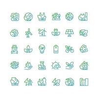 Ecology pixel perfect gradient linear vector icons set. Nature protection. Sustainable energy sources. Thin line contour symbol designs bundle. Isolated outline illustrations collection