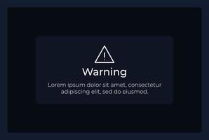 Warning message UI element template. Editable isolated vector dashboard component. Flat user interface. Visual data presentation. Web design widget for mobile application with dark theme