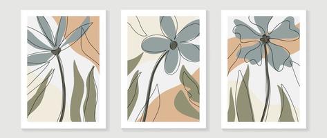 Botanical leaf branch wall art set vector. Abstract hand drawn tropical plant and foliage line art background. Design illustration for print, wall decor, home decoration, poster, wallpaper, banner. vector