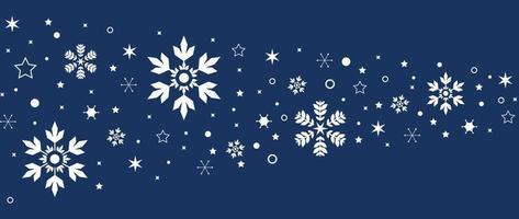 vector de fondo de concepto de navidad y feliz año nuevo. elegantes elementos decorativos de navidad blanca de copo de nieve, estrella, nieve sobre fondo azul. ilustración de diseño para papel tapiz, tarjeta, portada, afiche.