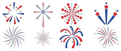 Set of new year firework vector illustration. Collection of blue and red fireworks, star burst on white background. Art design suitable for decoration, print, poster, banner, wallpaper, card, cover.