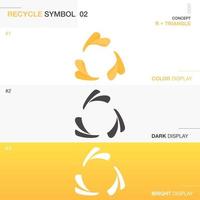 Recycle logo with R letter loop. Triangle shape symbol with arrows. Design for products package in color, dark and bright style. Vector illustration