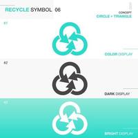 Recycle logo with circle loop in triangle shape symbol with arrows. Design for products package in color, dark and bright style. Vector illustration