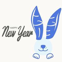 Set of trendy New Year design with typography. 2023 Happy New Year with cute bunny face greeting vector. Rabbit ears. Easter bunny vector