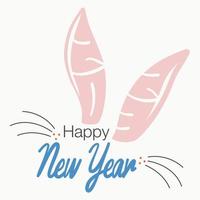 Set of trendy New Year design with typography. 2023 Happy New Year with cute bunny face greeting vector. Rabbit ears. Easter bunny vector