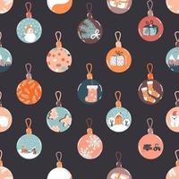 Pattern with different Christmas balls toys. Vector background.  Ideal for design of fabric, cards, wrapping paper for Happy New year, Merry Christma