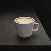 3D rendering hot coffee latte art closeup on dinning table photo