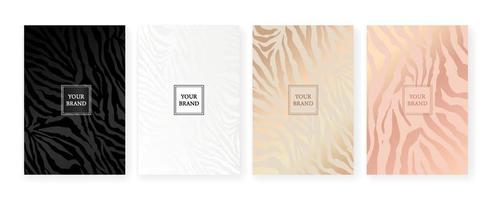 Luxury design in light colors, frame design set with with tiger, zebra pattern. Luxury premium background pattern for menu, elite sale, luxe invite template, luxury voucher. vector