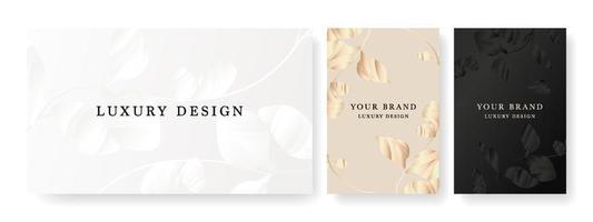 Luxury banner in light colors, frame design set with gold flower pattern. Trendy vector collection for catalog, luxury voucher, brochure template, magazine layout