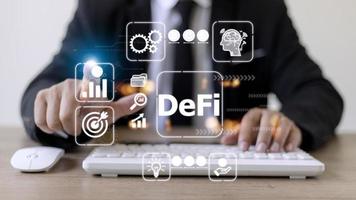 DeFi Decentralized Finance. Technology blockchain cryptocurrency concept photo
