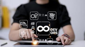 concepto devops, desarrollo de software y operaciones de ti, programación ágil foto