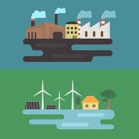 icon, sticker, button on the theme of saving and renewable energy with non-renewable energy and wind turbines, solar panels vector