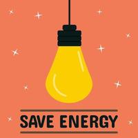 icon, sticker, button on the theme of saving energy with bulb and text Save Energy on orange background vector