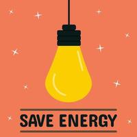 icon, sticker, button on the theme of saving energy with bulb and text Save Energy on orange background vector