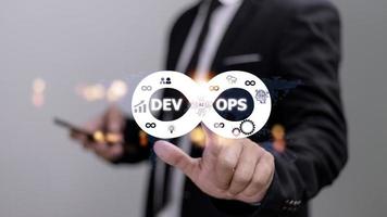 operaciones de desarrollo de metodología devops concepto de tecnología de programación ágil. foto