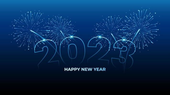 Happy new year 2023 line design with fireworks background