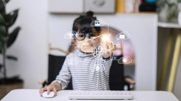 Icon cloud computing network and icon connection data information. Cloud computing and technology concept. photo