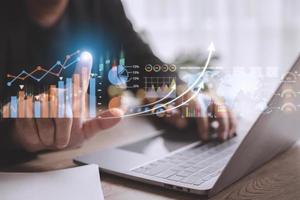Data Analysis for Business and Finance Concept. Graphic interface showing future computer technology of profit analytic, online marketing research and information report for digital business strategy. photo