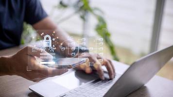 Concept of cyber security, information security and encryption, secure access to user's personal information, secure Internet access, cybersecurity. photo