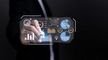 Data analysis, Business intelligence BI, business analytics BA with key performance indicators KPI dashboard concept with financial graphs and market report photo