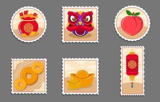 Chinese New Year Stamp Sticker Set vector