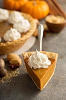 Traditional pumpkin pie with whipped cream photo