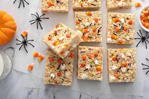 Rice cereal treats for Halloween with festive sprinkles photo