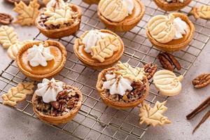 Mini pumpkin and pecan pies baked in muffin tin photo