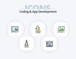 Coding And App Development Line Filled Icon Pack 5 Icon Design. information. analysis. pocket. document. coding vector