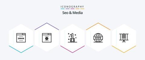 Seo and Media 25 Line icon pack including web. search. engine. media. search vector