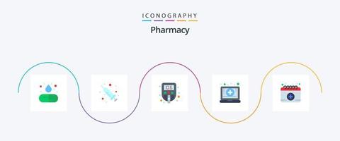 Pharmacy Flat 5 Icon Pack Including medical. appointment. medical. pharmacy. laptop vector