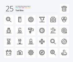 Tools 25 Line icon pack including padlock. unlocked. funnel. dumbbell. tools vector