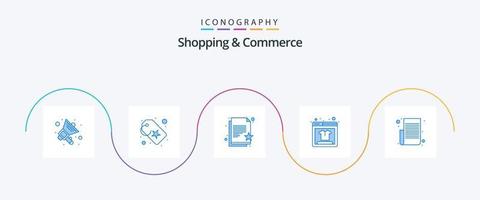 paquete de iconos azul 5 de compras y comercio que incluye lista de texto. memorándum. papel favorito. lista de articulos. las compras en línea vector