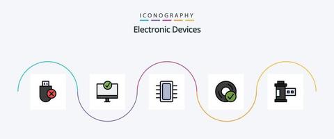 paquete de iconos de 5 planos llenos de línea de dispositivos que incluye dispositivos. ordenadores. artilugio. hardware. dispositivos vector