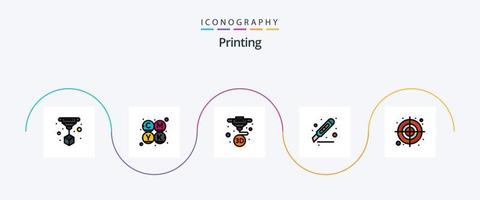 Printing Line Filled Flat 5 Icon Pack Including shape. circular. print. page. desk vector