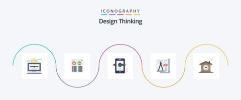 Design Thinking Flat 5 Icon Pack que incluye papel. documento. menos. diseño. dibujo vector