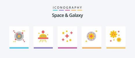 paquete de iconos space and galaxy flat 5 que incluye espacio. astronauta. estrellas. universo. espacio. diseño de iconos creativos vector