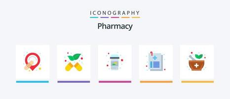 paquete de iconos de 5 planos de farmacia que incluye señalización. medicina. medicina. expediente. cuidado de la salud. diseño de iconos creativos vector