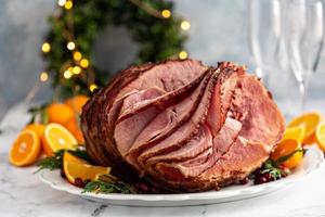 Spiral sliced Christmas ham with orange honey glaze photo