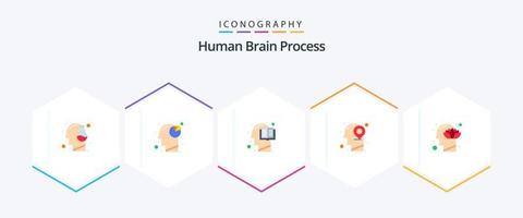 proceso del cerebro humano 25 paquete de iconos planos que incluye la mente. localización. Gráfico circular. cabeza. humano vector