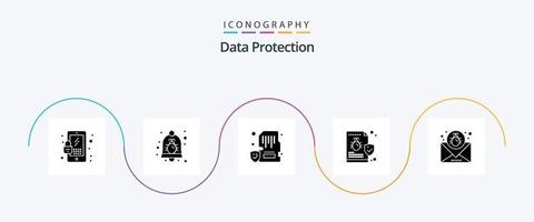 Data Protection Glyph 5 Icon Pack Including virus. folder. card. file. mobile vector