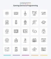 Creative Gaming Genres And Programming 25 OutLine icon pack  Such As function. command. fortress. stick. gaming vector