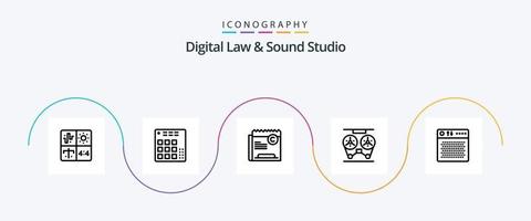 Digital Law And Sound Studio Line 5 Icon Pack Including record. audio. live. file. restriction vector
