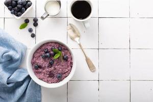 Blueberry oatmeal for breakfast photo