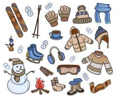 winter items and clothing elements vector