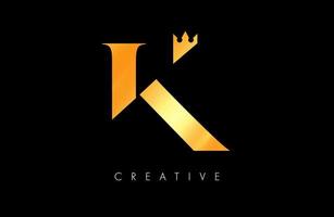 Golden Crown K Letter Concept Logo. K letter Icon Vector with Creative Shape and Minimalist Design in Black and White