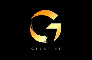 diseño de icono de logotipo de letra g de espacio negativo con trazo de pincel en vector de colores dorados